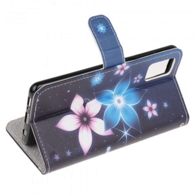 Flip Case voor Xiaomi Redmi Note 10 / 10S Met Ketting Maanband Bloemen