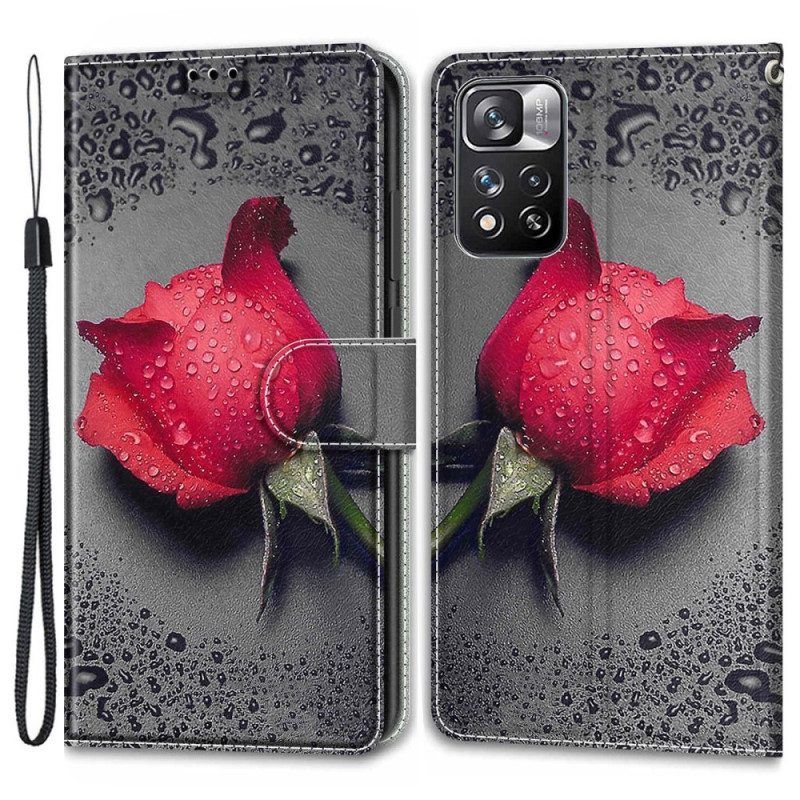 Flip Case voor Xiaomi Redmi Note 11 Pro Plus 5G Rozen Met Lanyard