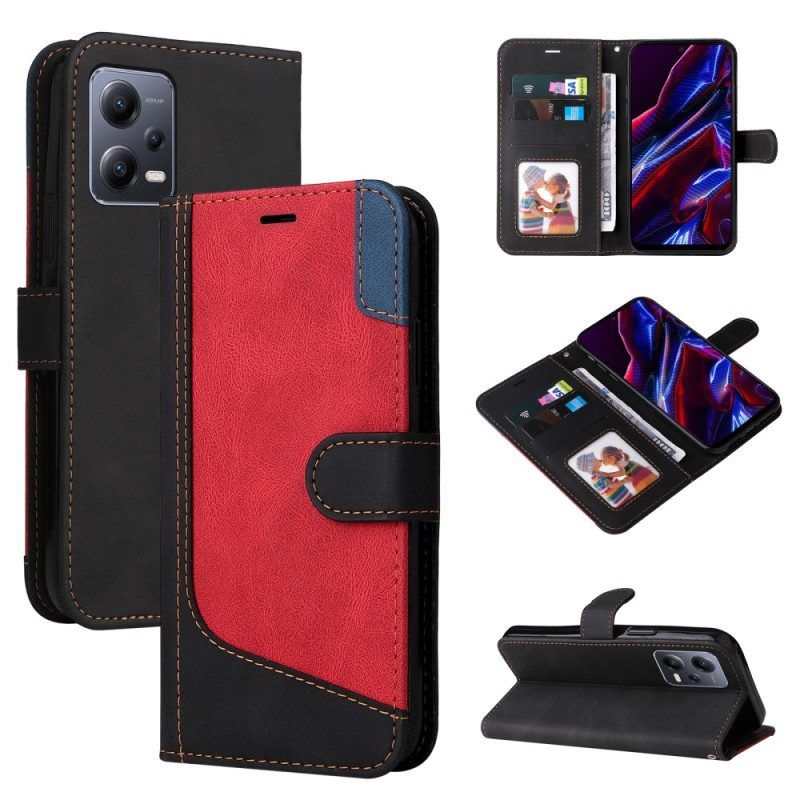 Flip Case voor Xiaomi Redmi Note 12 5G Met Ketting Driekleurige Riem