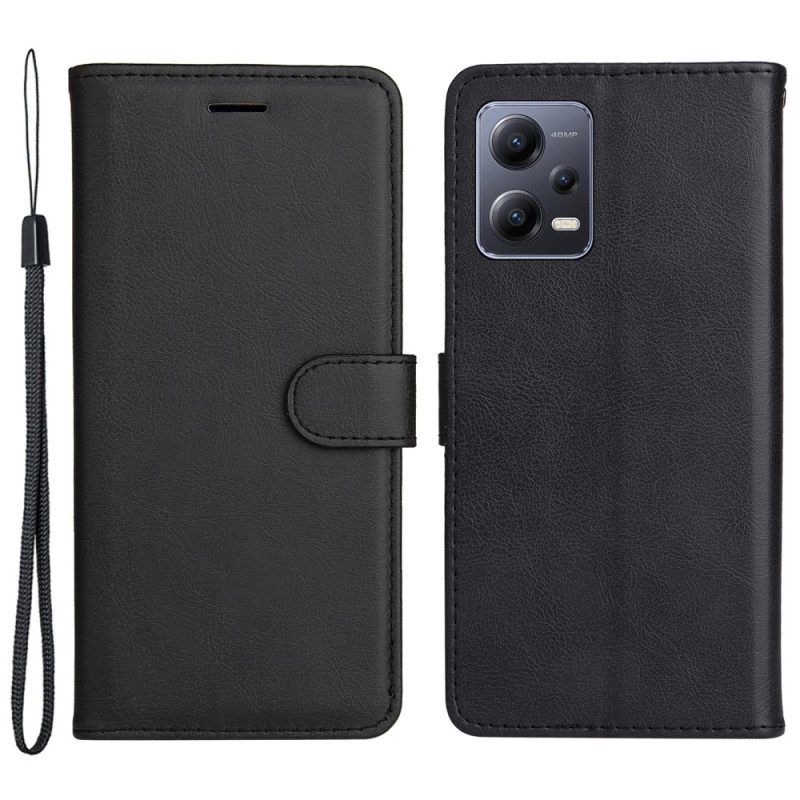 Flip Case voor Xiaomi Redmi Note 12 5G Met Ketting Effen Met Bandje