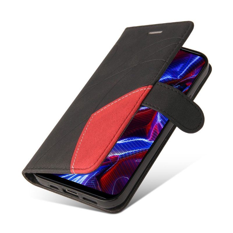 Flip Case voor Xiaomi Redmi Note 12 5G Met Ketting Tweekleurige Riem