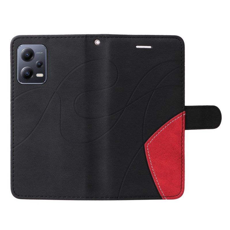 Flip Case voor Xiaomi Redmi Note 12 5G Met Ketting Tweekleurige Riem