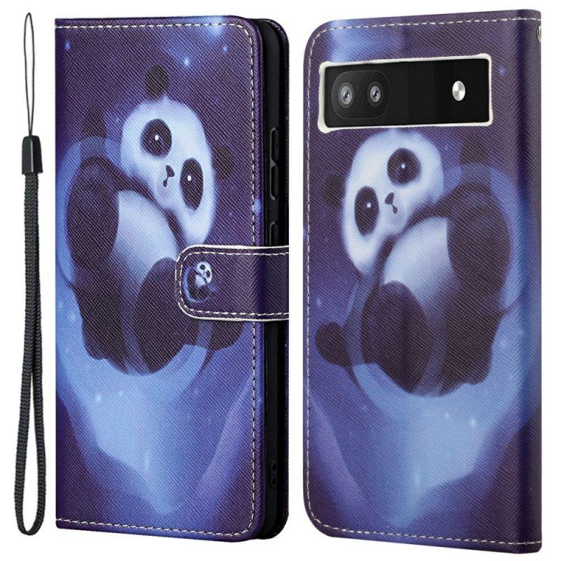 Folio-hoesje voor Google Pixel 6A Met Ketting Ruimtepanda Met Bandjes