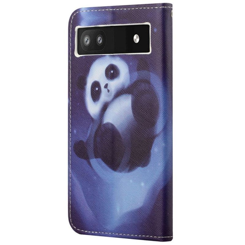 Folio-hoesje voor Google Pixel 6A Met Ketting Ruimtepanda Met Bandjes