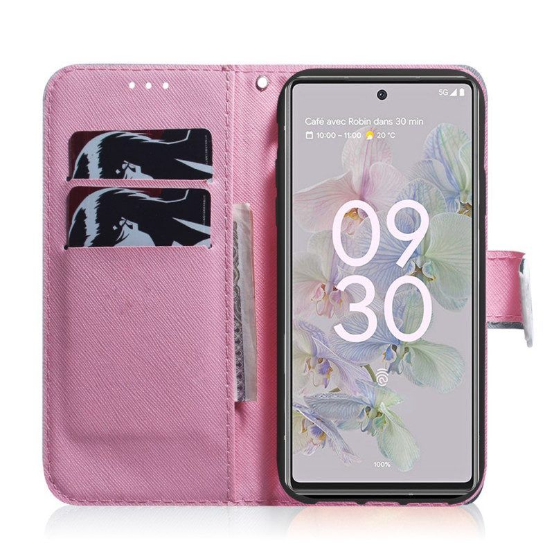 Folio-hoesje voor Google Pixel 6A Roze Bloem