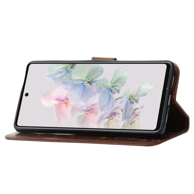 Folio-hoesje voor Google Pixel 7 Met Ketting Bloemen En Vlinders Met Riem