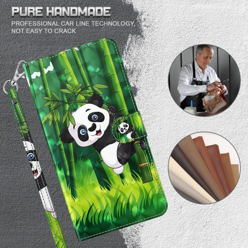 Folio-hoesje voor Google Pixel 7 Met Ketting Panda En Bamboe Met Lanyard