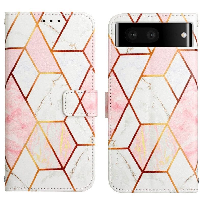 Folio-hoesje voor Google Pixel 7 Pro Marmer Geometrisch Met Riem