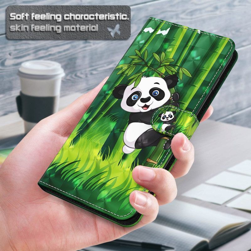 Folio-hoesje voor Google Pixel 7 Pro Met Ketting Panda En Bamboe Met Lanyard