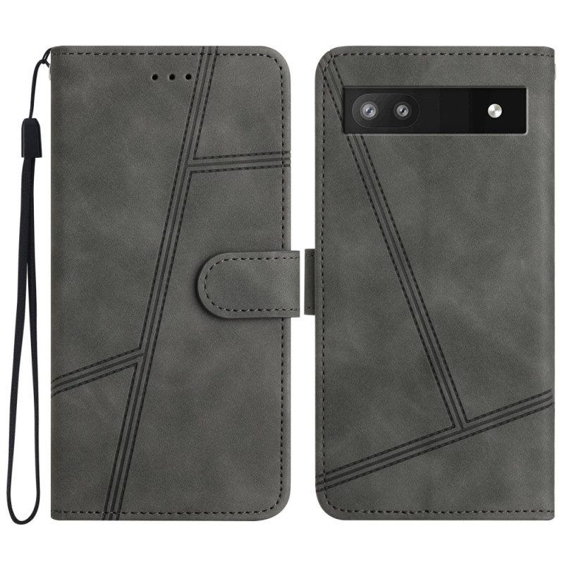 Folio-hoesje voor Google Pixel 7A Met Ketting Strappy Geometrische Lederen Stijl