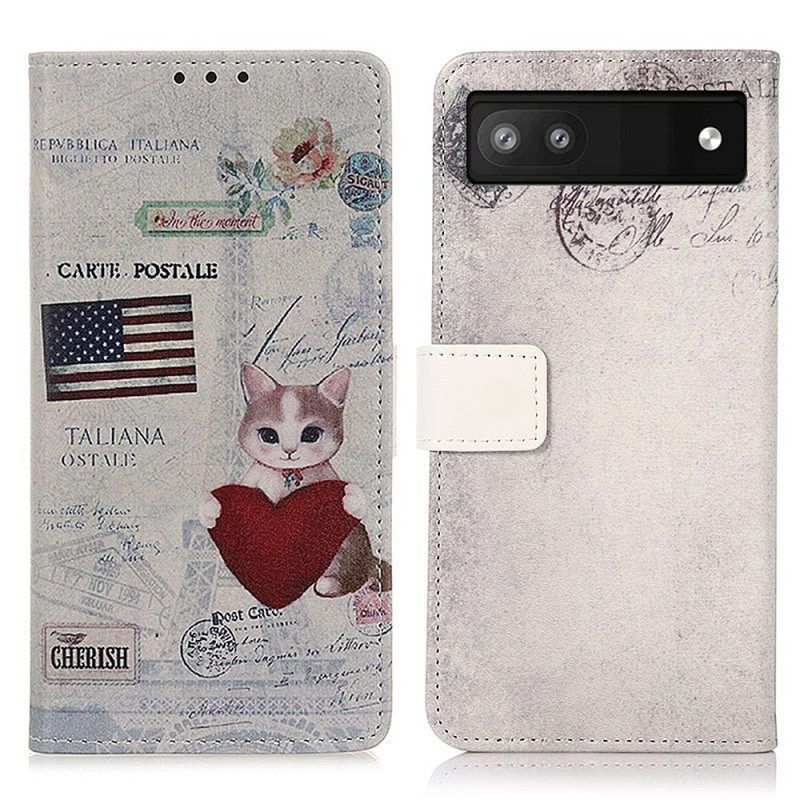 Folio-hoesje voor Google Pixel 7A Reiziger Kat