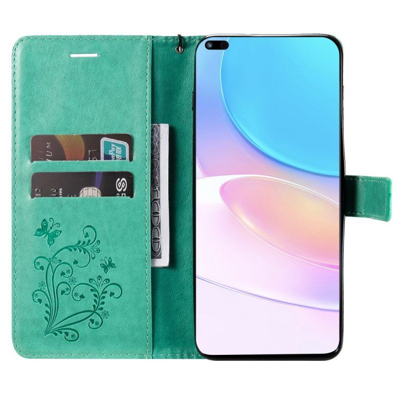 Folio-hoesje voor Honor 50 Lite Met Ketting Bescherming Van Gehard Glas Voor Honor 50 Pro / Huawei Nova 9 Pro Mocolo