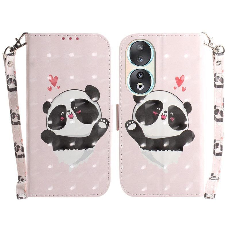 Folio-hoesje voor Honor 90 Met Ketting Panda Love Met Riempje