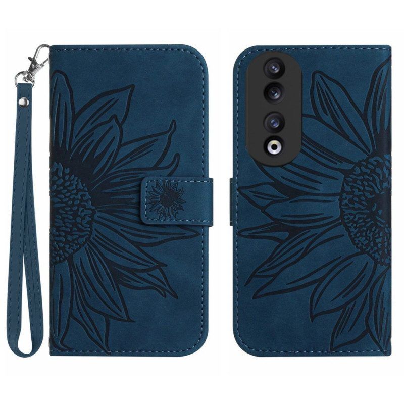 Folio-hoesje voor Honor 90 Met Ketting Zonnebloem Met Riempje