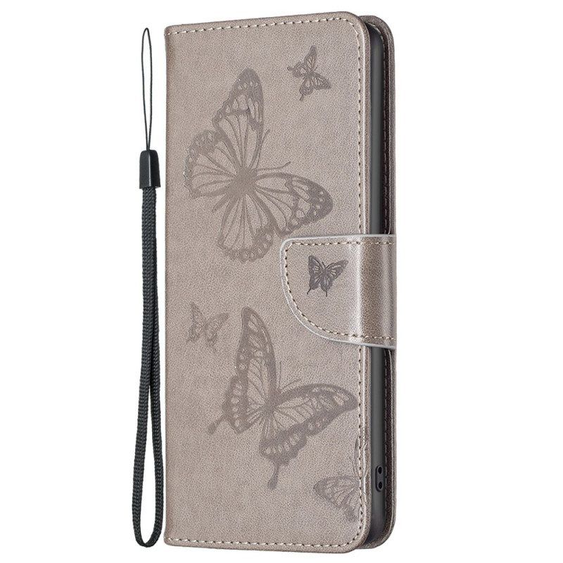 Folio-hoesje voor iPhone 14 Plus Met Ketting Vlinders Bedrukte Strappy