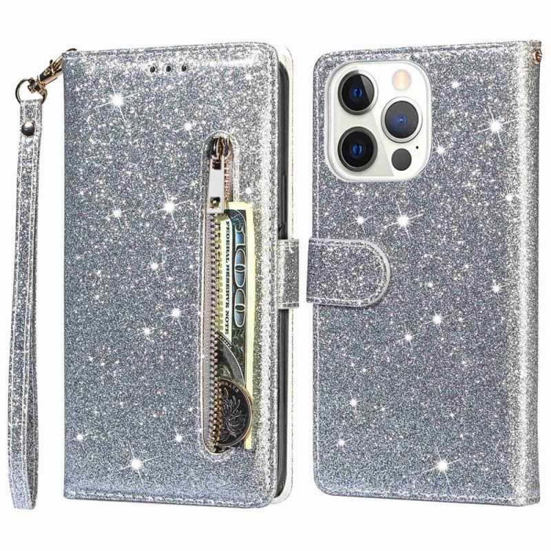 Folio-hoesje voor iPhone 14 Pro Pailletten Glitter Stijl