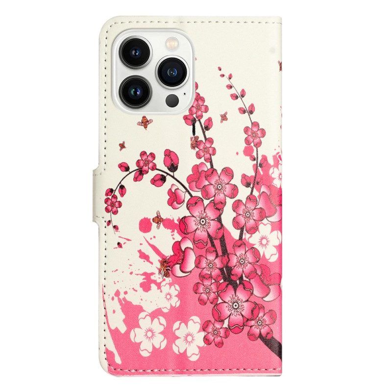 Folio-hoesje voor iPhone 14 Pro Tropische Bloemen