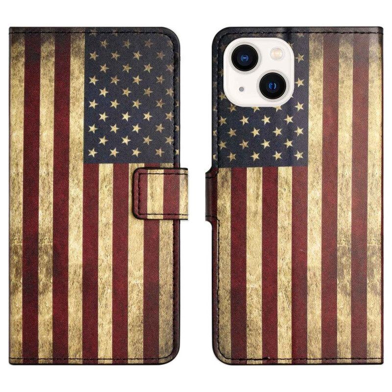 Folio-hoesje voor iPhone 14 Vintage Amerikaanse Vlag