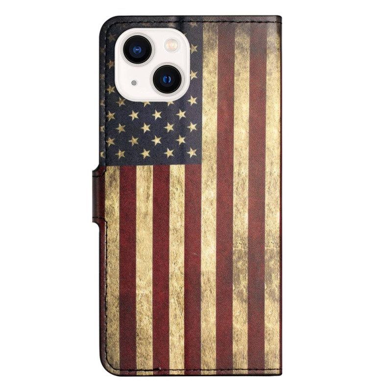 Folio-hoesje voor iPhone 14 Vintage Amerikaanse Vlag