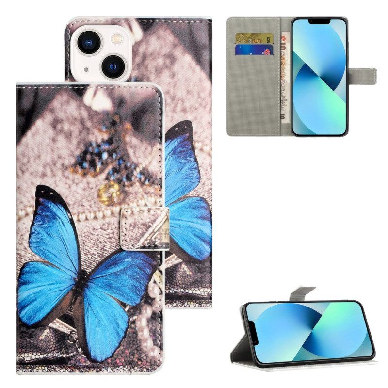 Folio-hoesje voor iPhone 15 Blauwe Vlinder