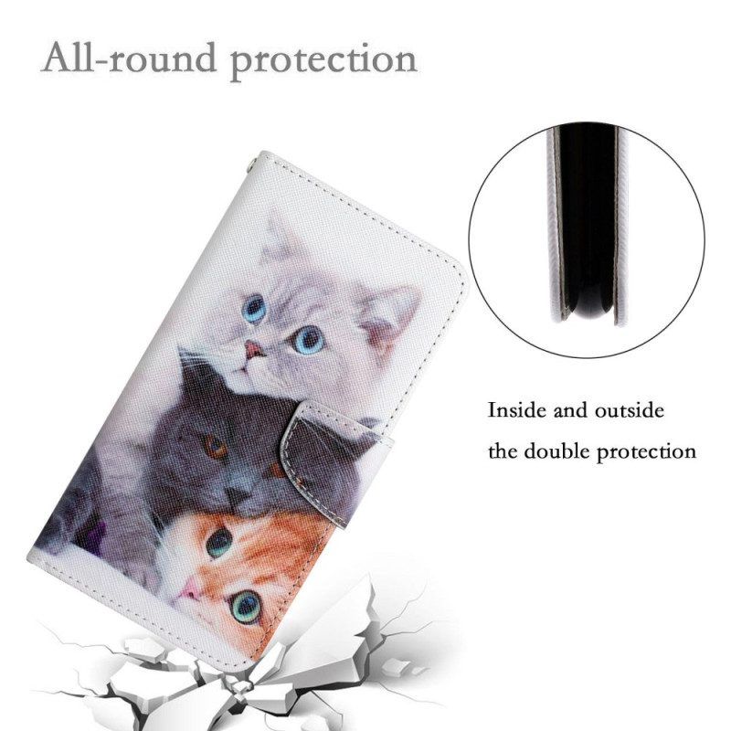 Folio-hoesje voor iPhone 15 Met Ketting Alleen Katten Met Riemen