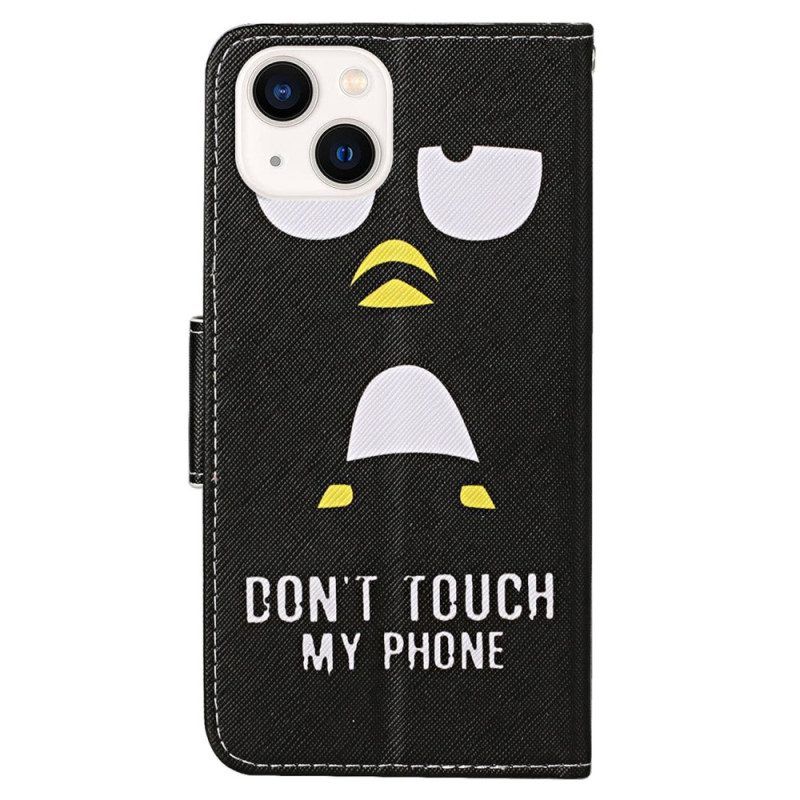 Folio-hoesje voor iPhone 15 Met Ketting Penguin Raak Mijn Telefoonkoord Niet Aan