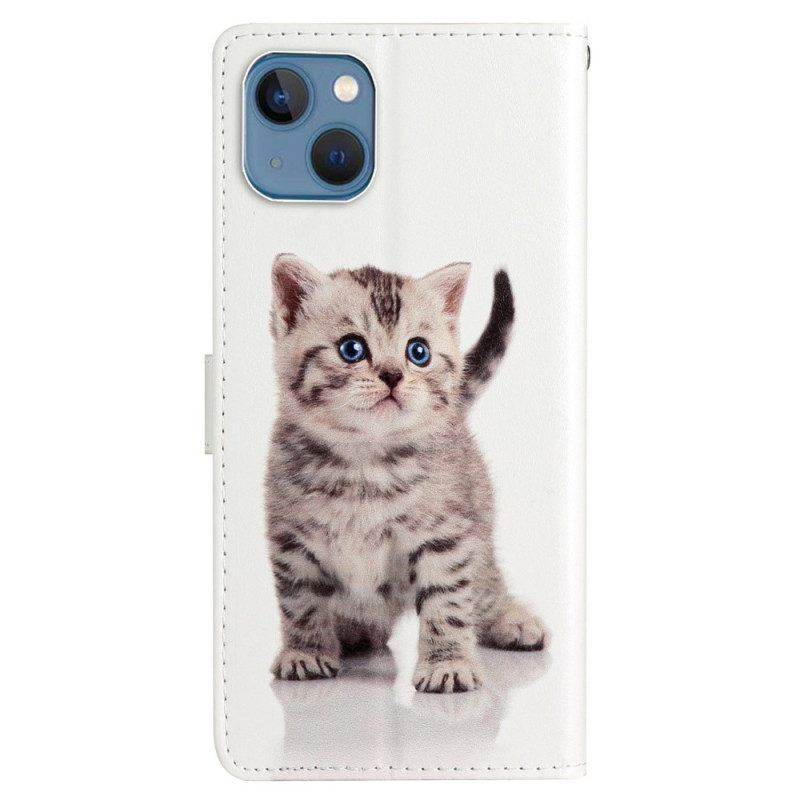 Folio-hoesje voor iPhone 15 Met Ketting Schattige Kat Met Riem