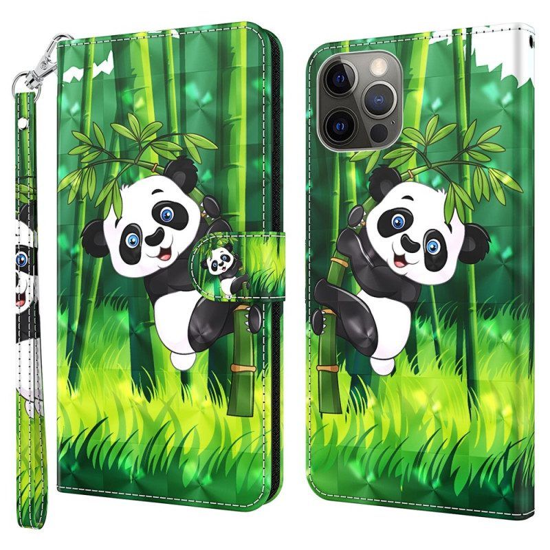 Folio-hoesje voor iPhone 15 Plus Met Ketting 3d Bamboe Panda Met Riem