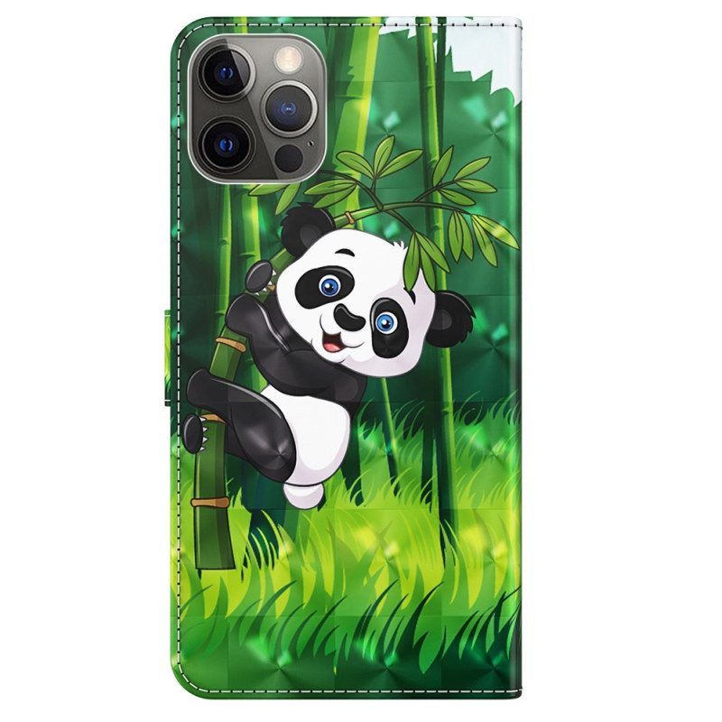 Folio-hoesje voor iPhone 15 Plus Met Ketting 3d Bamboe Panda Met Riem