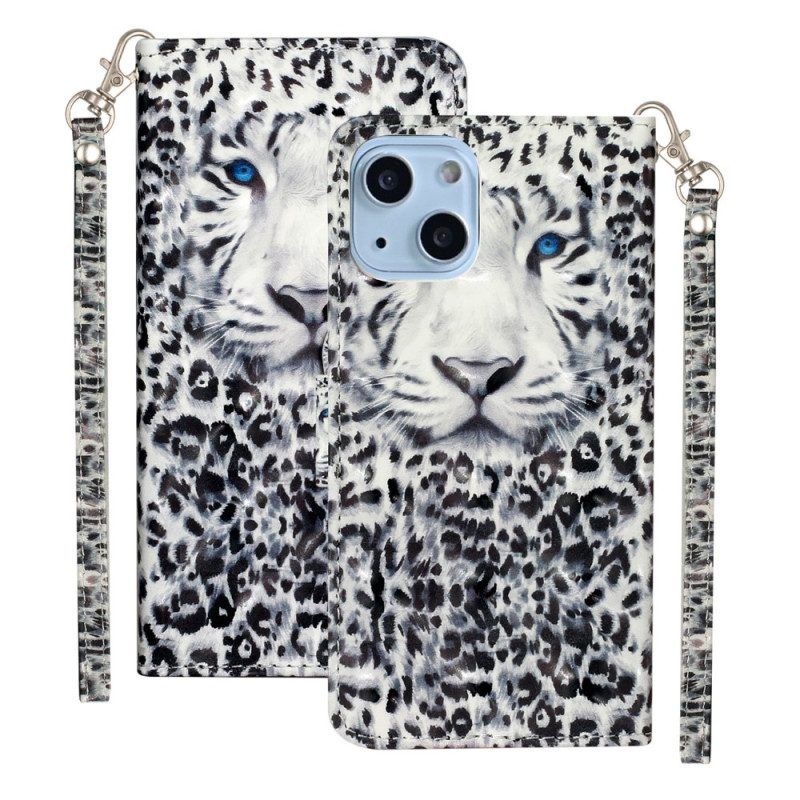 Folio-hoesje voor iPhone 15 Plus Met Ketting 3d Luipaard Met Riem