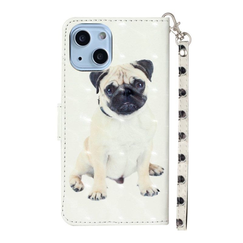 Folio-hoesje voor iPhone 15 Plus Met Ketting 3d Mopshond Met Riem