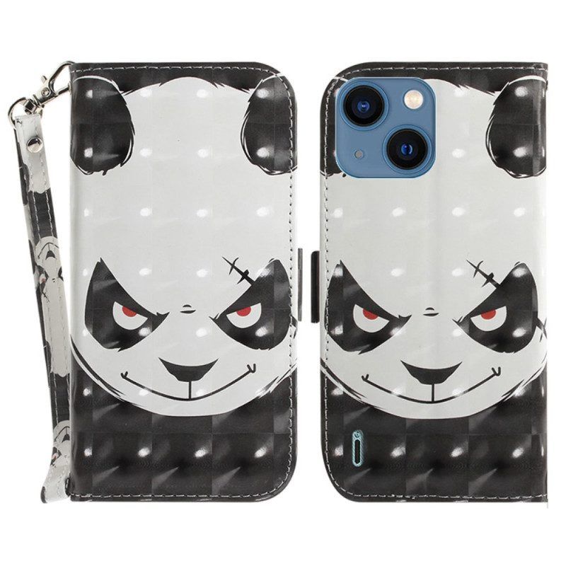 Folio-hoesje voor iPhone 15 Plus Met Ketting Boze Panda Met Riem