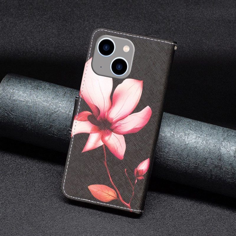 Folio-hoesje voor iPhone 15 Plus Roze Bloem