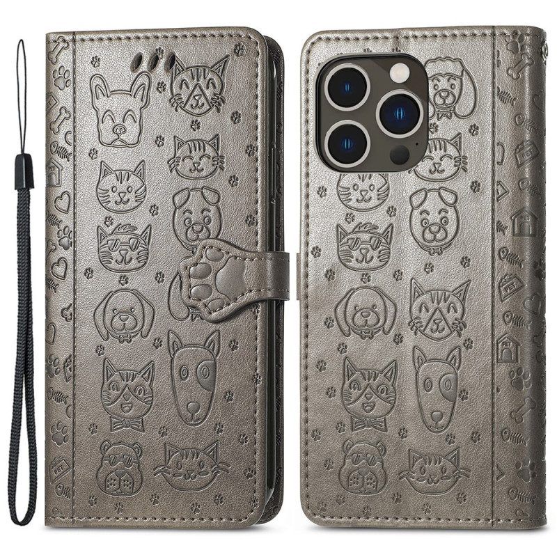 Folio-hoesje voor iPhone 15 Pro Geanimeerde Dieren