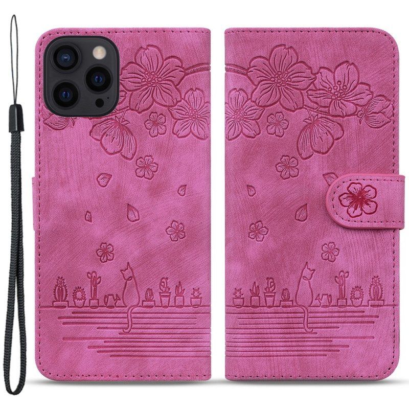 Folio-hoesje voor iPhone 15 Pro Max Met Ketting String Kat Dagdroom