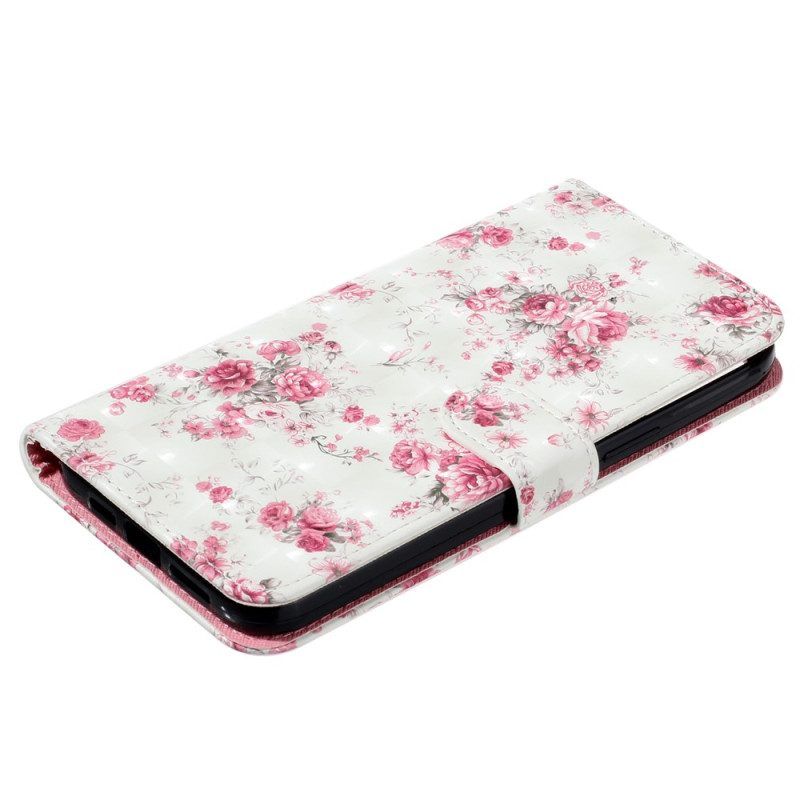 Folio-hoesje voor iPhone 15 Pro Met Ketting 3d Bloemen Met Bandje