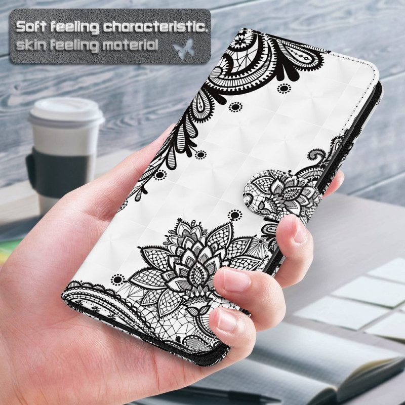 Folio-hoesje voor iPhone 15 Pro Met Ketting 3d-kant Met Riempje