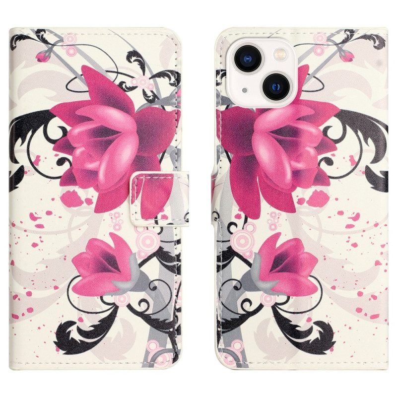 Folio-hoesje voor iPhone 15 Tropische Bloemen