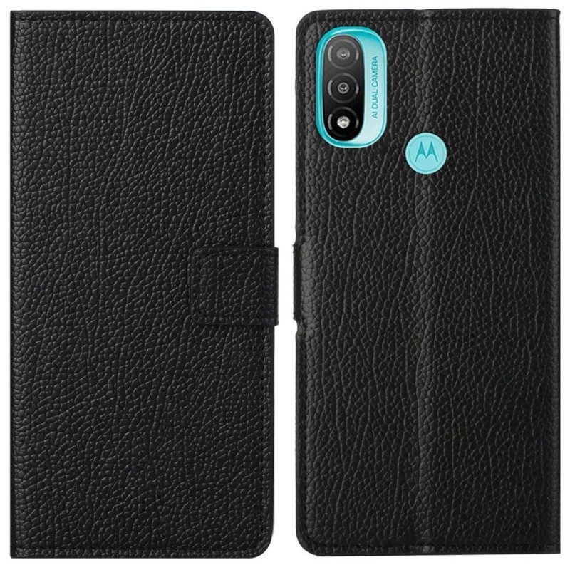 Folio-hoesje voor Moto G71 5G Litchi-nerf Leereffect