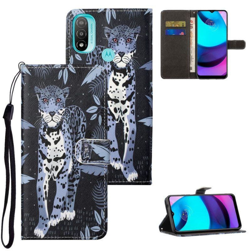 Folio-hoesje voor Moto G71 5G Met Ketting Luipaard Met Bandjes