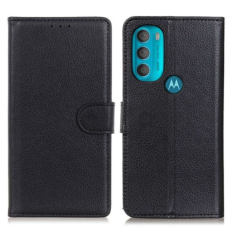 Folio-hoesje voor Moto G71 5G Traditioneel Lychee