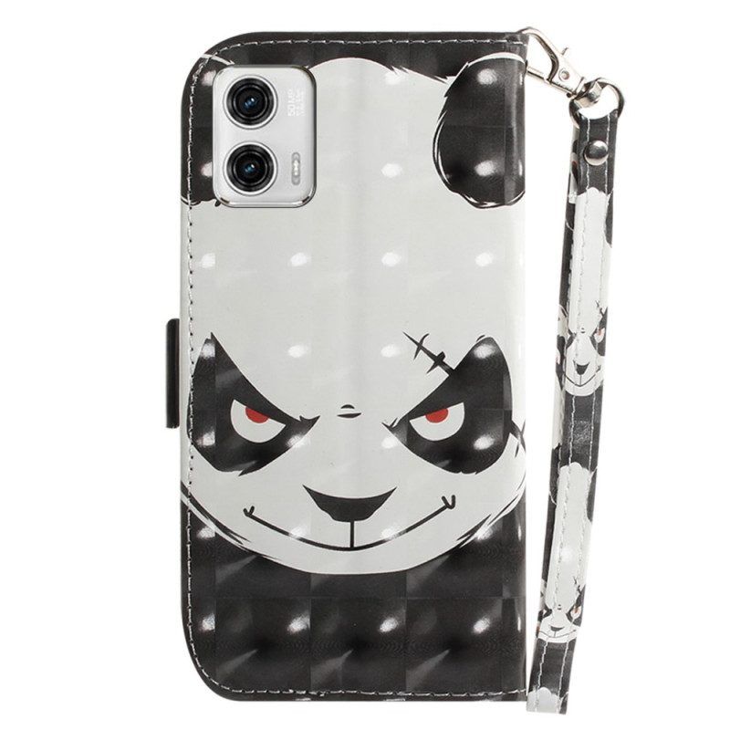 Folio-hoesje voor Moto G73 5G Met Ketting Boze Panda Met Lanyard