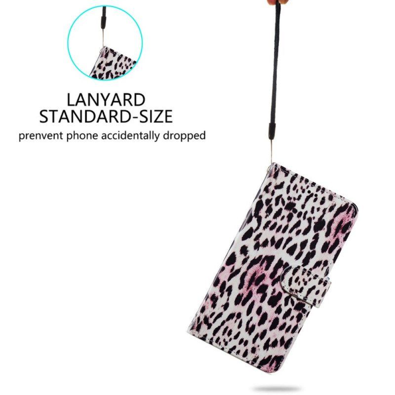 Folio-hoesje voor Moto G73 5G Met Ketting Strappy Leopard-stijl