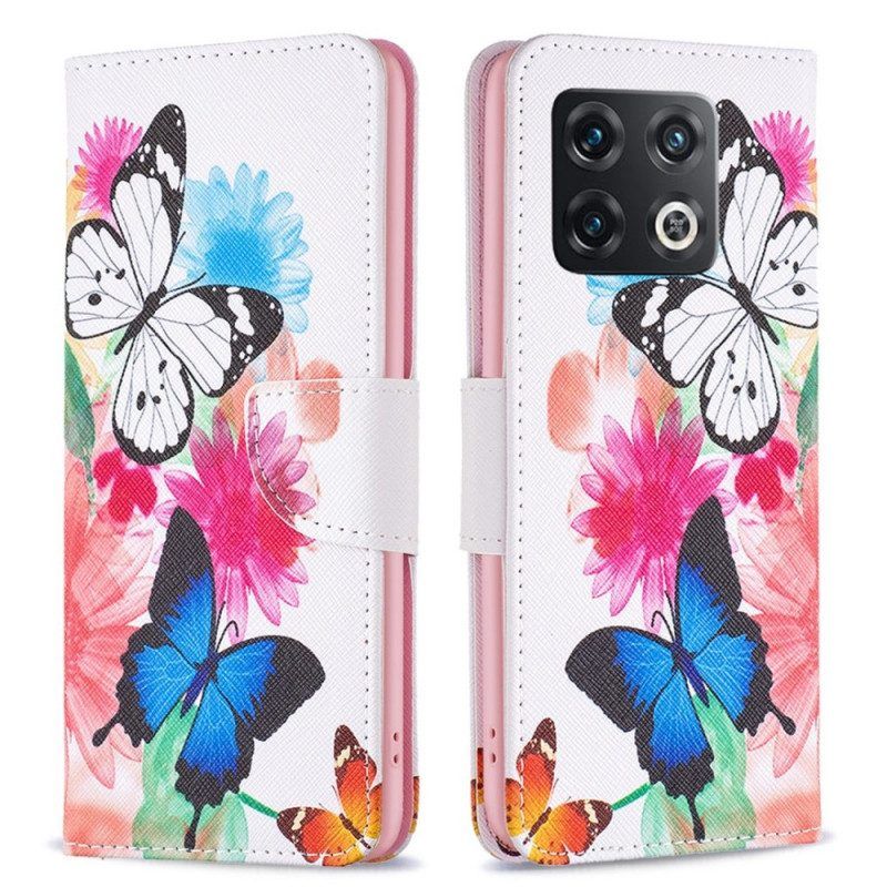 Folio-hoesje voor OnePlus 10 Pro 5G Aquarel Vlinders