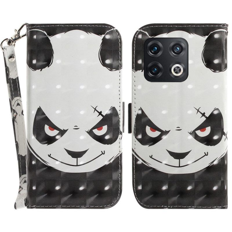 Folio-hoesje voor OnePlus 10 Pro 5G Met Ketting Boze Panda Met Lanyard