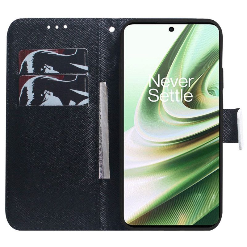 Folio-hoesje voor OnePlus 10 Pro 5G Met Ketting Boze Panda Met Lanyard