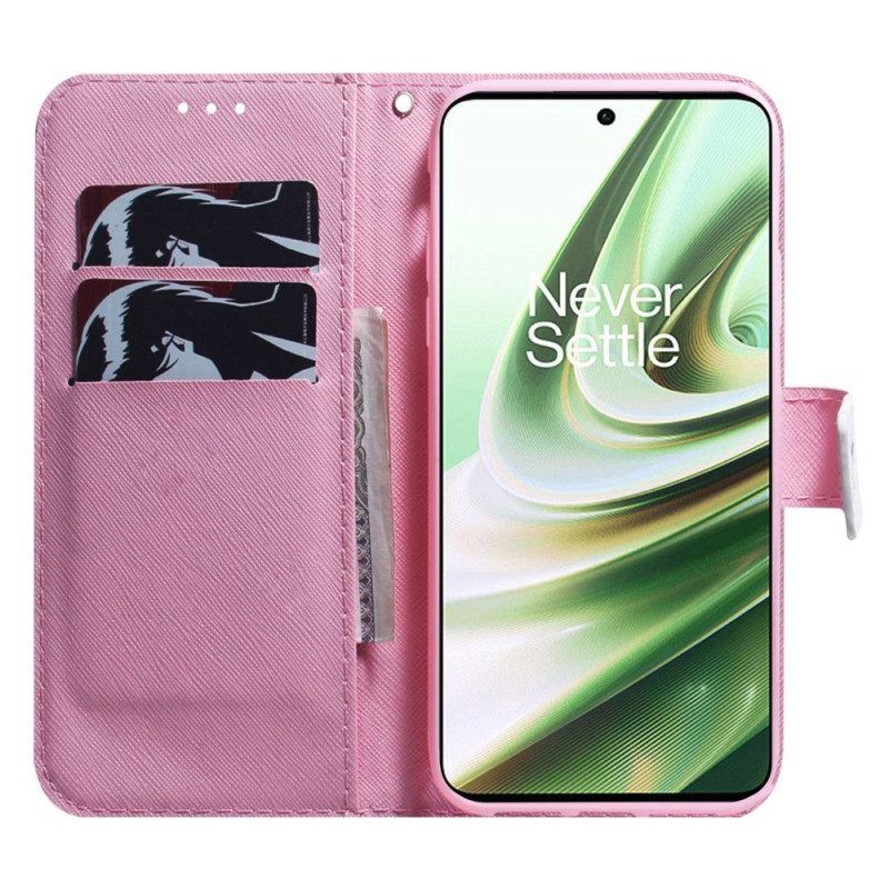 Folio-hoesje voor OnePlus Nord 2T 5G Met Ketting Strappy Roze Bloem