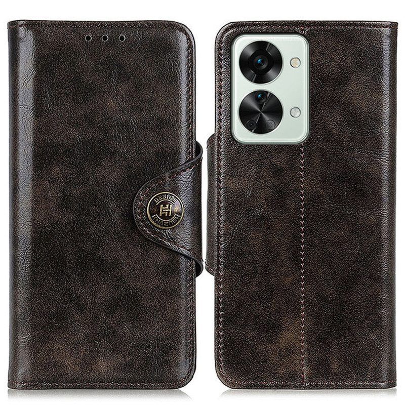 Folio-hoesje voor OnePlus Nord 2T 5G Vintage Knop Van Imitatieleer