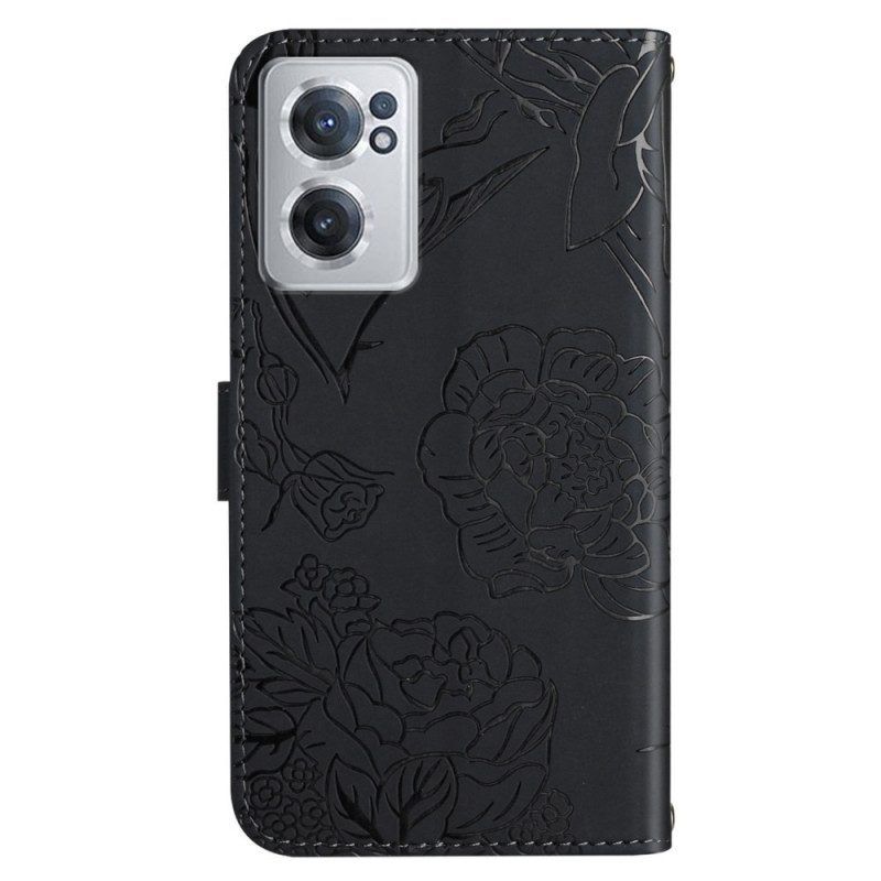 Folio-hoesje voor OnePlus Nord CE 2 5G Met Ketting Vlinders En Bloemen Riem