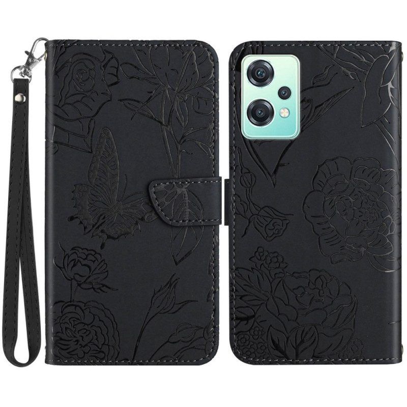 Folio-hoesje voor OnePlus Nord CE 2 Lite 5G Discrete Vlinders En Lanyard